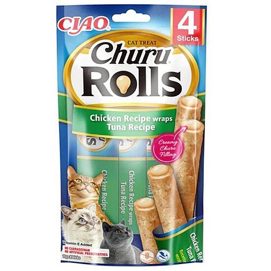 Inaba Ciao Churu Rolls Sticks Tavuk Sargılı & Ton Balıklı Kedi Ödül Maması 4 x 10 Gr - 1