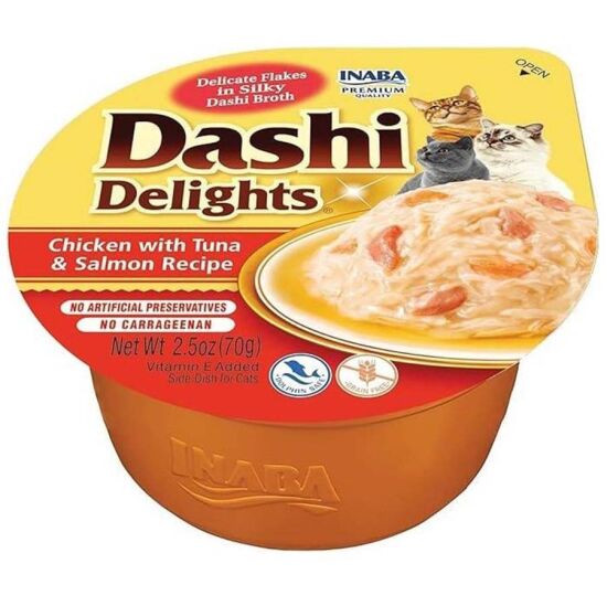 Inaba Ciao Dashi Delights Tavuk Ton ve Somon Balıklı Kedi Çorbası 70 Gr - 1