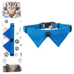 Jooys Kadife Zilli Yakalı Kedi Boyun Tasması - Mavi - Thumbnail