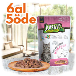 Jungle - Jungle Pouch Junior Tavuklu Yaş Yavru Kedi Maması 100 Gr - 6 Al 5 Öde