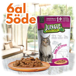 Jungle - Jungle Pouch Sterilised Biftekli Yaş Kısırlaştırılmış Kedi Maması 100 Gr - 6 Al 5 Öde