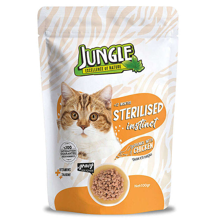 Jungle Pouch Sterilised Tavuklu Yaş Kısırlaştırılmış Kedi Maması 100 Gr