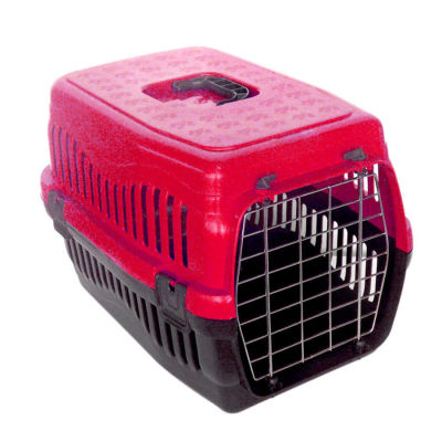 Kedi ve Küçük Irk Köpek Metal Kapılı Taşıma Kafesi Kırmızı (48,5 x 32 x 32 Cm)