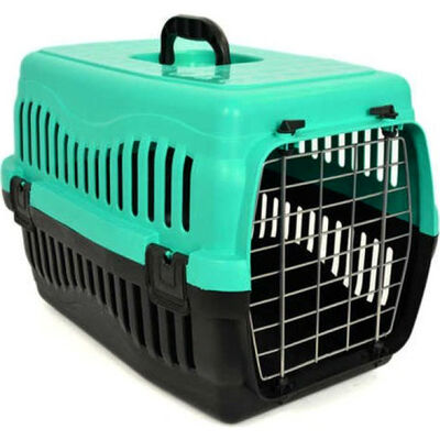 Kedi ve Küçük Irk Köpek Metal Kapılı Taşıma Kafesi Yeşil (48,5 x 32 x 32 Cm)