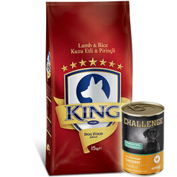 King Plus Lamb Kuzu Etli Köpek Maması 15 Kg + 5 Adet Challenge 400 Gr Konserve - King