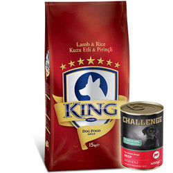 King - King Plus Lamb Kuzu Etli Köpek Maması 15 Kg + 5 Adet Challenge 400 Gr Konserve