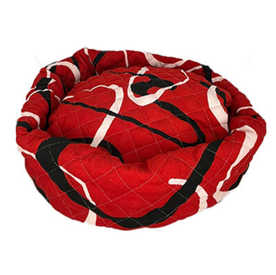Küçük Irk Köpek ve Kedi Kumaş Simit Yatak 45 x 45 Cm - Kırmızı Desenli