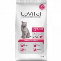 La Vital - La Vital Somonlu Sterilised Kedi Maması 12 Kg + 4 Adet Temizlik Mendili