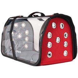 Lepus - Lepus Fly Bag Kedi ve Küçük Irk Köpek Şeffaf Taşıma Çantası - Kırmızı