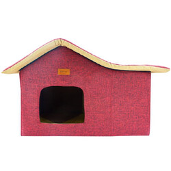 Lepus Kedi ve Küçük Irk Köpek Cabin Kulübe Yatak Kırmızı - Thumbnail