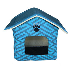 Lepus Shack House Küçük Irk Köpek ve Kedi Evi Yatağı Mavi - Lepus