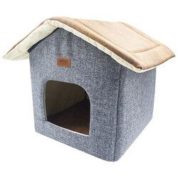 Lepus - Lepus Shack House Küçük Irk Köpek ve Kedi Evi Yatağı Gri