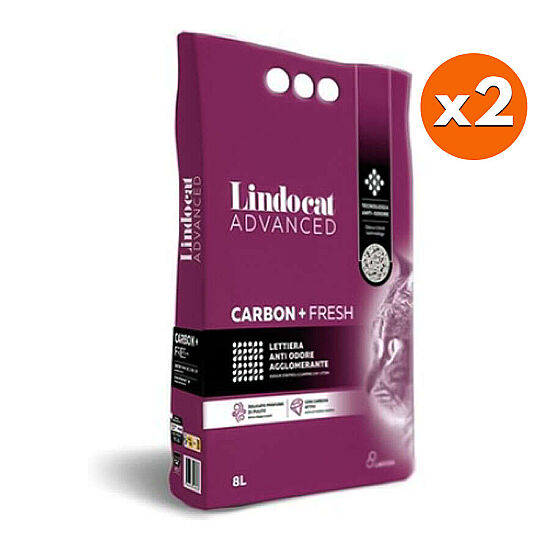 Lindocat Advanced Carbon + Aktif Karbonlu & Fresh Kokulu Kalın Taneli Kedi Kumu 8 Lt x 2 Adet - 1