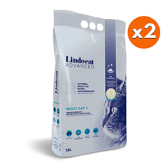 Lindocat Advanced Multicat Koku Önleyici & Ekstra Güçlü Topaklanan Kedi Kumu 12 Lt x 2 Adet - 1
