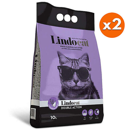 Lindocat Double Action Argan Yağı & Lavanta Kokulu Topaklanan Kedi Kumu 10 Lt x 2 Adet - 1
