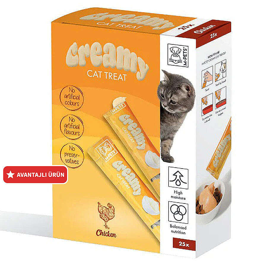 M-Pets Creamy Chicken Tavuk Etli Ek Besin ve Kedi Ödülü 25x15 Gr
