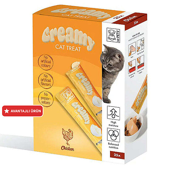 M-Pets Creamy Chicken Tavuk Etli Ek Besin ve Kedi Ödülü 25x15 Gr - 1