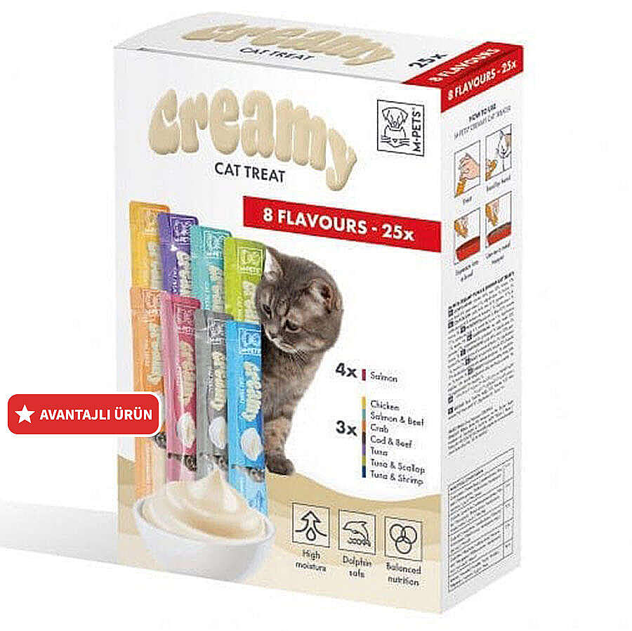 M-Pets Creamy 8 Lezzet Ek Besin ve Kedi Ödülü 25 Adet x 15 Gr