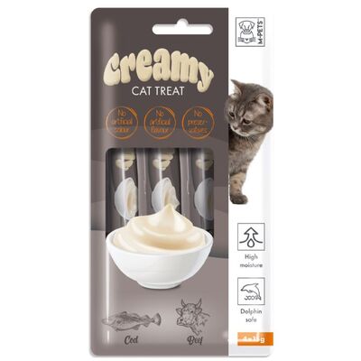 M-Pets Creamy Morina Balıklı ve Biftekli Ek Besin ve Kedi Ödülü 4x15 Gr