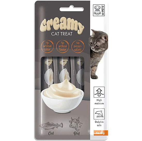 M-Pets Creamy Morina Balıklı ve Biftekli Ek Besin ve Kedi Ödülü 4x15 Gr - 1