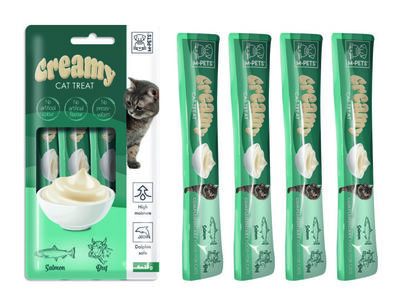 M-Pets Creamy Somon Balığı Sığır Ek Besin ve Kedi Ödülü 4x15 Gr