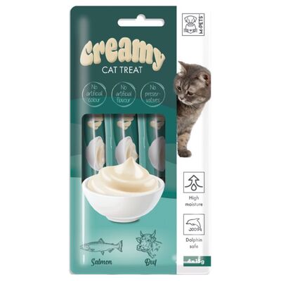 M-Pets Creamy Somon Balığı Sığır Ek Besin ve Kedi Ödülü 4x15 Gr