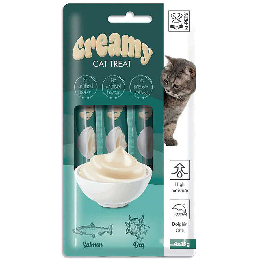 M-Pets Creamy Somon Balığı Sığır Ek Besin ve Kedi Ödülü 4x15 Gr