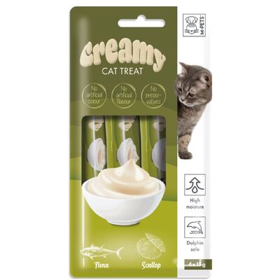 M-Pets Creamy Ton Balığı Deniz Tarağı Ek Besin ve Kedi Ödülü 4x15 Gr