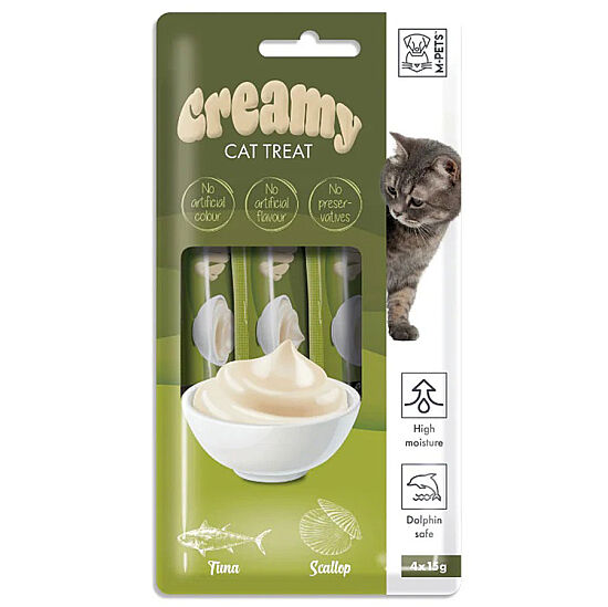 M-Pets Creamy Ton Balığı Deniz Tarağı Ek Besin ve Kedi Ödülü 4x15 Gr - 1
