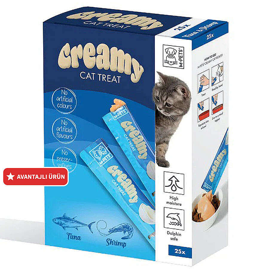 M-Pets Creamy Ton Balığı Karides Ek Besin ve Kedi Ödülü 25x15 Gr