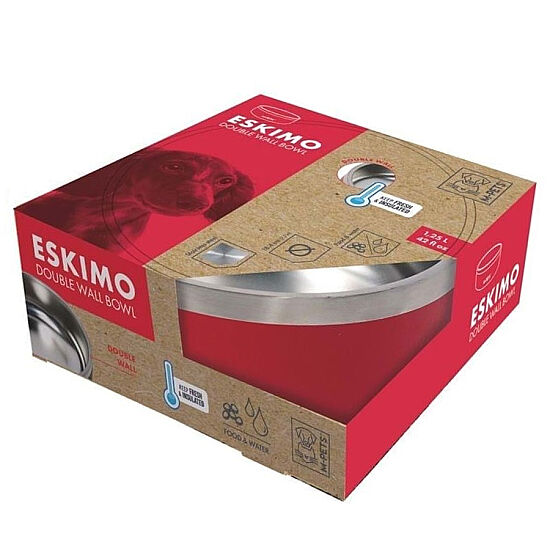 M-Pets Eskimo Çift Cidarlı Mama ve Su Kabı - 1,25 L - Kırmızı - 1