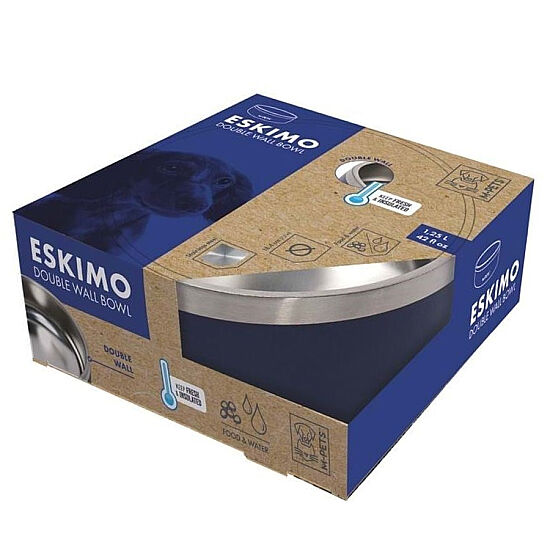 M-Pets Eskimo Çift Cidarlı Mama ve Su Kabı - 1,25 L - Lacivert - 1