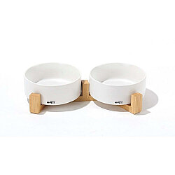 M-Pets Opera Bamboo Standlı İkili Seramik Mama Kabı - 2 x 350 ML Beyaz - 2