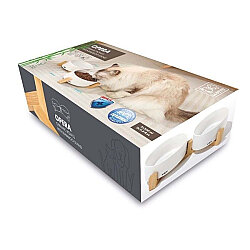 M-Pets Opera Bamboo Standlı İkili Seramik Mama Kabı - 2 x 350 ML Beyaz - M-Pets
