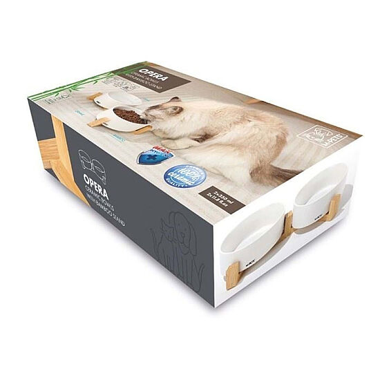 M-Pets Opera Bamboo Standlı İkili Seramik Mama Kabı - 2 x 350 ML Beyaz - 1