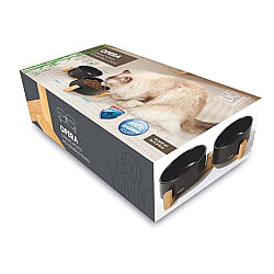 M-Pets Opera Bamboo Standlı İkili Seramik Mama Kabı - 2 x 350 ML Siyah - M-Pets
