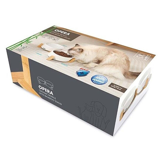 M-Pets Opera Bamboo Standlı İkili Seramik Mama Kabı - 2 x 850 ML Beyaz - 1