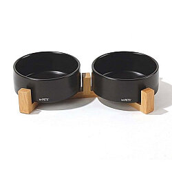 M-Pets Opera Bamboo Standlı İkili Seramik Mama Kabı - 2 x 850 ML Siyah - 2
