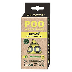 M-Pets Poo Geri Dönüştürülmüş Dışkı Toplama Poşeti 15 Yaprak 4 Adet Limon Kokulu - M-Pets
