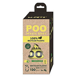 M-Pets Poo Geri Dönüştürülmüş Dışkı Toplama Poşeti 15 Yaprak 8 Adet Limon Kokulu - M-Pets