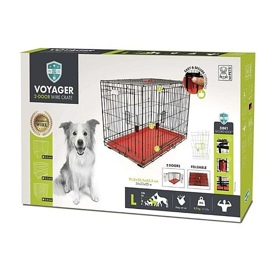 M-Pets Voyager İki Kapılı Köpek Kafesi 91x58x63 Cm - Large - Kırmızı - 1