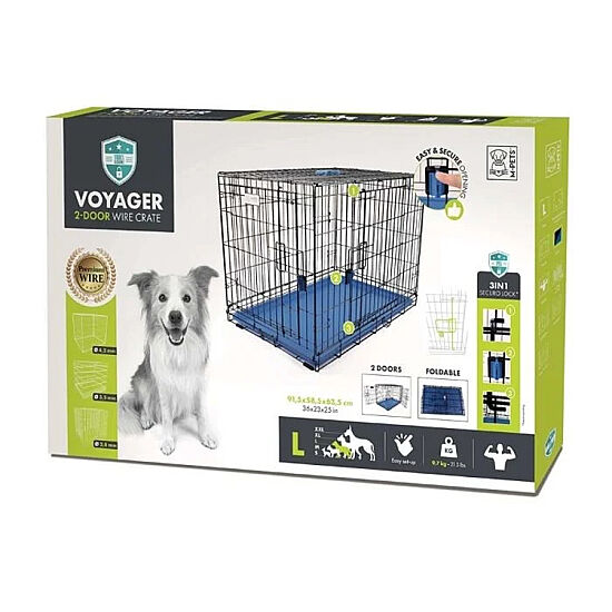 M-Pets Voyager İki Kapılı Köpek Kafesi 91x58x63 Cm - Large - Mavi - 1