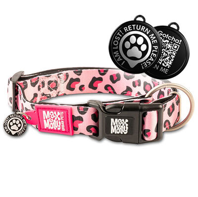 Max Molly Smart ID Leopard Pink Köpek Boyun Tasması (Large)
