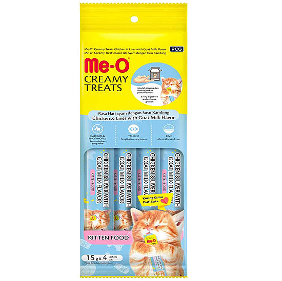 Me-O Creamy Treats Kitten Tavuk Ciğer ve Keçi Sütlü Ek Besin ve Yavru Kedi Ödülü 60 Gr ( 4 x 15 Gr ) - 1