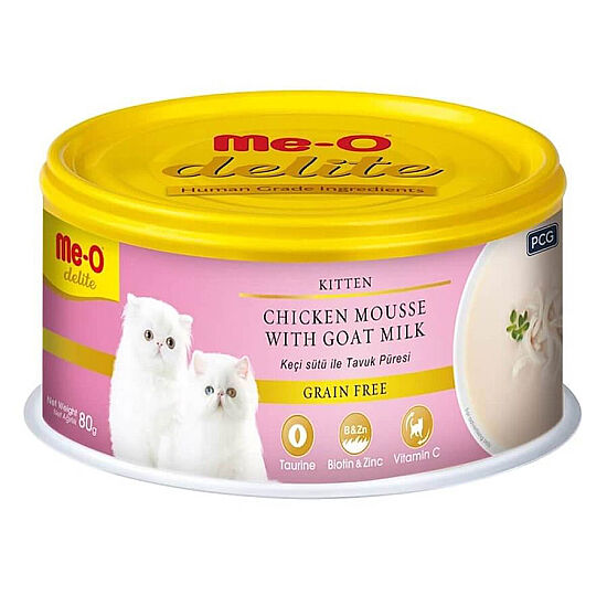Me-O Delite Kitten Tavuk Püresi ve Keçi Sütlü Tahılsız Yavru Kedi Konservesi 80 Gr - 1