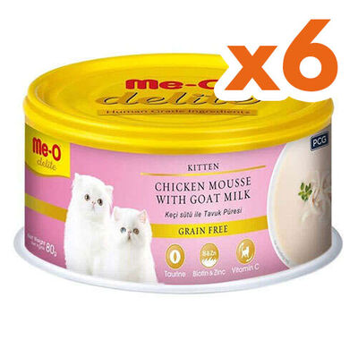 Me-O Delite Kitten Tavuk Püresi ve Keçi Sütlü Tahılsız Yavru Kedi Konservesi 80 Gr x 6 Adet