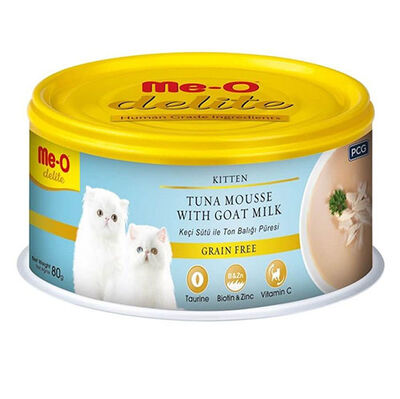 Me-O Delite Kitten Ton Balığı Püresi ve Keçi Sütlü Tahılsız Yavru Kedi Konservesi 80 Gr