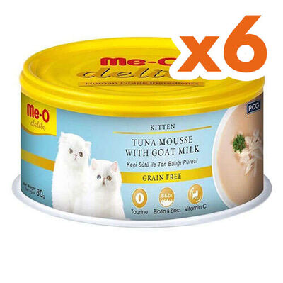 Me-O Delite Kitten Ton Balığı Püresi ve Keçi Sütlü Tahılsız Yavru Kedi Konservesi 80 Gr x 6 Adet