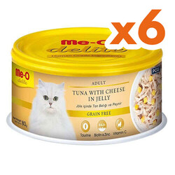 MeO - Me-O Delite Ton Balıklı ve Peynirli Jelly Tahılsız Kedi Konservesi 80 Gr x 6 Adet