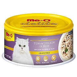 Me-O Delite Ton Balıklı ve Tavuk Etli Jelly Tahılsız Kedi Konservesi 80 Gr - MeO